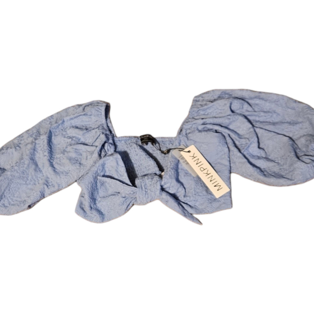 Minkpink Small Blue Embroidered Crop Top